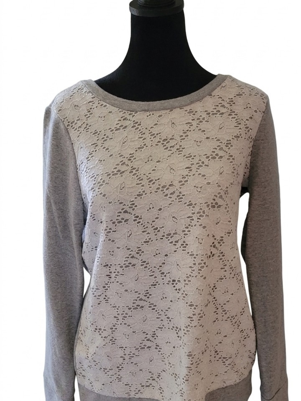 Banana Republic Gray Lace-Front Pullover Sweatshirt